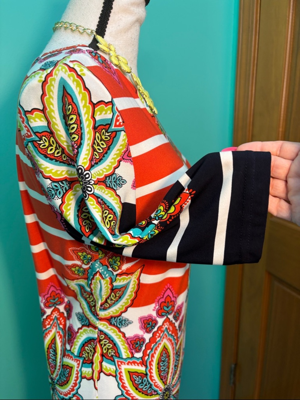 Joseph Ribkoff Red, Black & White Floral Stripe Tunic - Picture 6 of 13